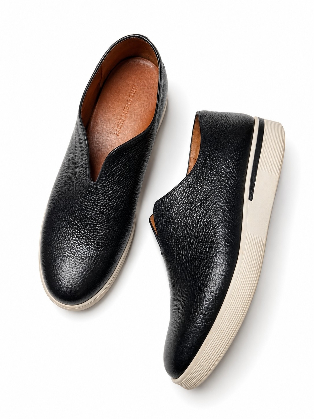 gentle souls Black Leather Slip-On Loafers with Cream Sole
